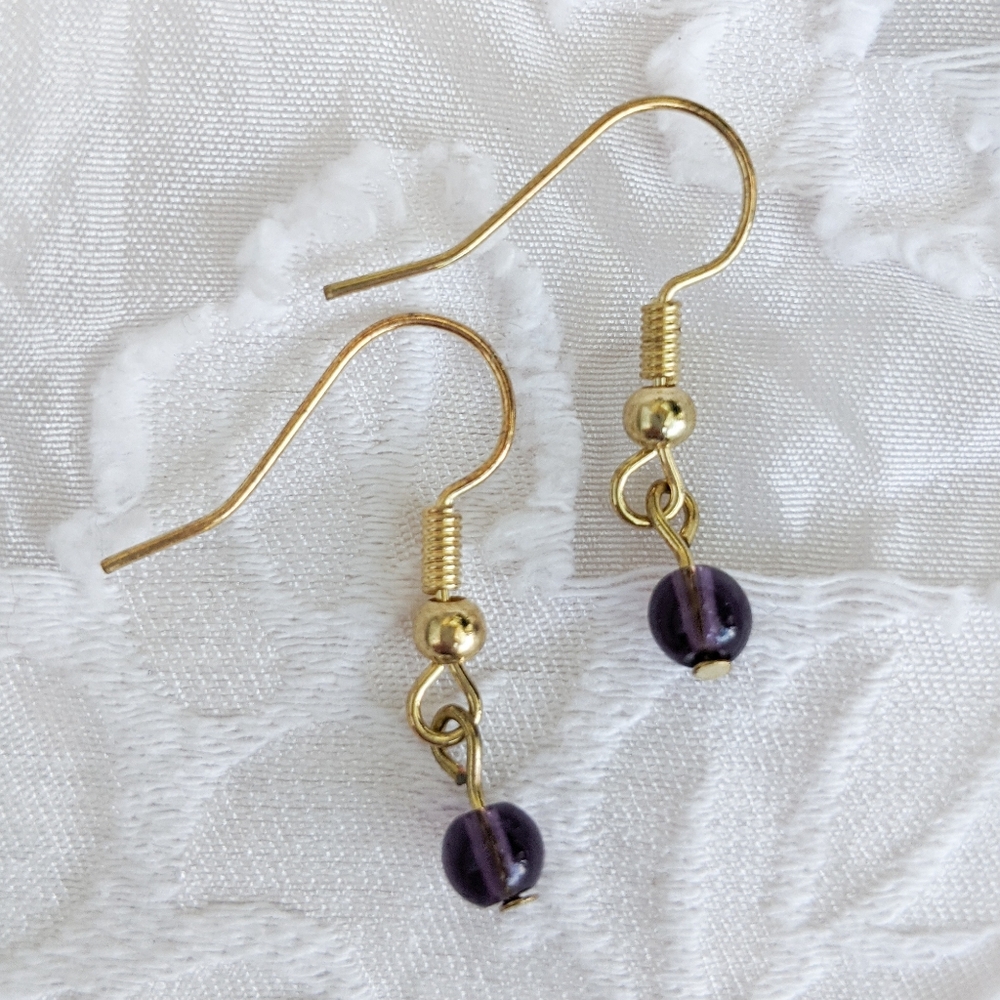 Handmade Purple Glass Bead Drop Earrings